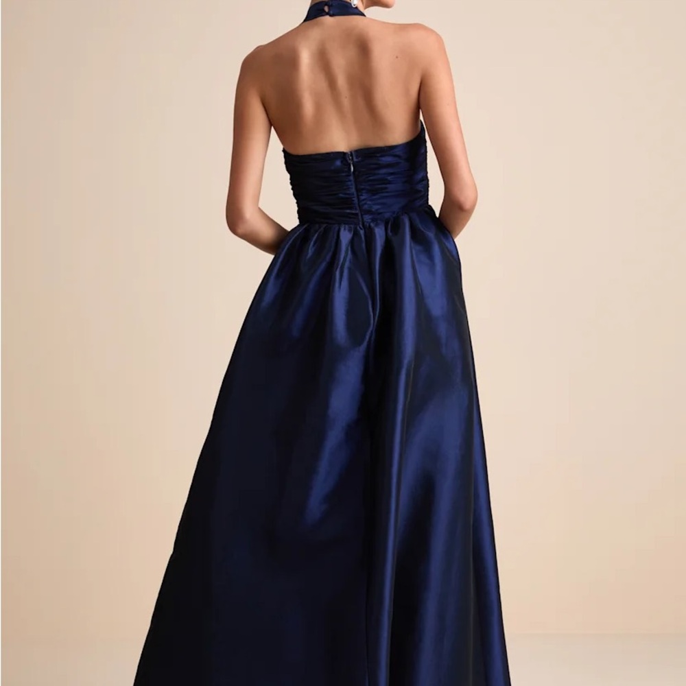Rani Navy Taffeta Halter Maxi Dress LuLus - Picture 2 of 6